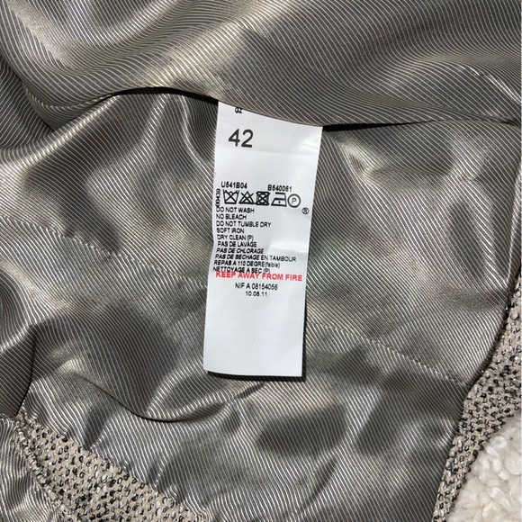 IKKS Pure Edition Jacket‎ Women's Size XL Beige Tweed Silver Asymmetric Zipper - Picture 9 of 13